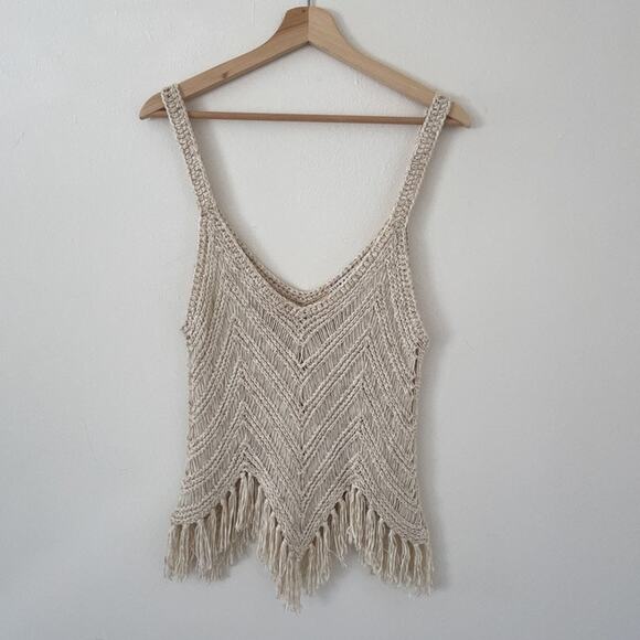 ALICE + OLIVIA Adelina Cream Crochet Sleeveless Tassel Tank Top Sz M/M - Picture 1 of 10